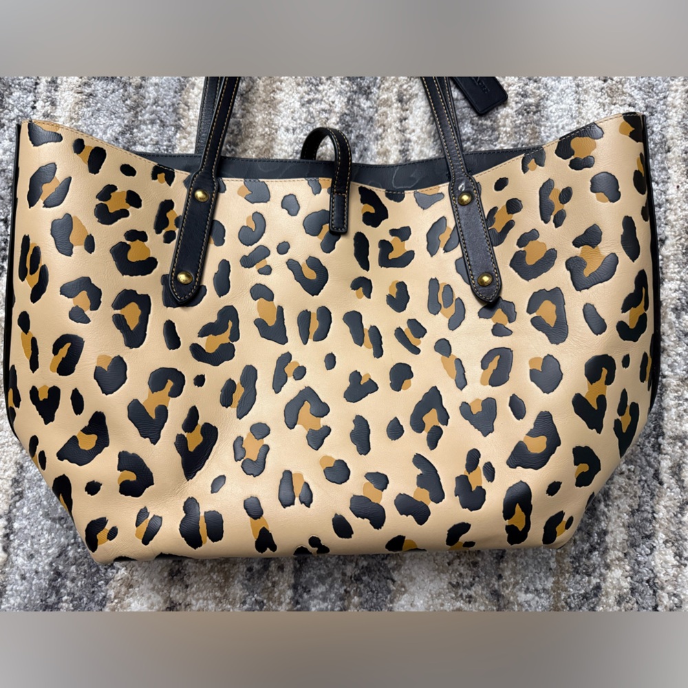 Coach Leopard-Print Tote in Tan and Black with Gold Hardware - Picture 8 of 10